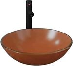 vidaXL Badezimmer Waschbecken mit Wasserhahn und Ablaufgarnitur Braun 3098455