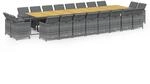 vidaXL 21-Tlg Garten-Essgruppe mit Kissen Grau Poly Rattan 3095687