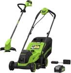 Greenworks Akku-Rasenm&auml;her und Rasentrimmer-Set 1306707 Gen 2 Schwarz-Gr&uuml;n 24...