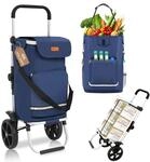 Sekey 3-in-1 Faltbarer Einkaufstrolley mit K&uuml;hlfach und Spanngurt Blau