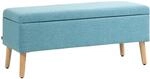 HOMCOM Sitzbank mit Stauraum Leinenoptik Gummiholz Blau 110 x 39 x 45 cm
