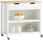 SoBuy Servierwagen mit 2 Ablagen K&uuml;chenwagen K&uuml;chenregal 98x94x58cm Wei&szlig;...