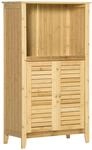 HOMCOM Badschrank mit 2 Lamellent&uuml;ren Bambus Natur 50L x 25,5B x 92H cm