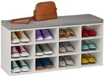Relaxdays Schuhbank MDF Wei&szlig; Grau Gepolstert 12 F&auml;cher 49,5 cm x 104 cm x 31 cm 20