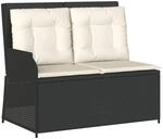 furnicato Gartenbank Verstellbar mit Kissen Schwarz Poly Rattan