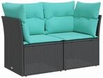 vidaXL Gartensofa mit Kissen 2-Sitzer Schwarz Poly Rattan 366025