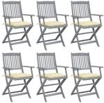vidaXL Klappbare Gartenst&uuml;hle 6 Stk mit Kissen Massivholz Akazie 3065424