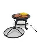 Relaxdays Feuerschale Stahl Schwarz mit Grillrost 50 cm x 55 cm 4,4 kg