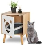 Relaxdays Katzenschrank MDF Natur Wei&szlig; Aufklappbar 50 cm x 40 cm x 40 cm 6,6 kg