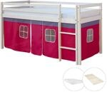Homestyle4u Hochbett 90x200 mit Vorhang Lattenrost und Matratze in Wei&szlig; 2580