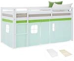 Homestyle4u Kinder Hochbett 90x200 mit Matratze und Lattenrost Vorhang Gr&uuml;n...