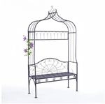 Relaxdays Rosenbogen Stahl Schwarz mit Gartenbank Wetterfest 220 cm x 122 cm x 43 cm
