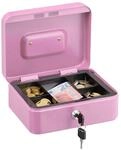 Relaxdays Geldkassette Eisen Pink Abschlie&szlig;bar Mit Tragegriff 8,5 cm x 20 cm x 17 cm