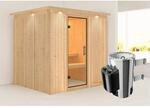 Karibu Sauna Dilja mit Ofen integrierte Stg.LED-Dachkranz Natur