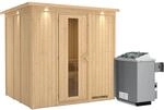 Karibu Sauna Stina inkl. Ofen 9 kW integr. Steuerung, Dachkranz, Energiespart&uuml;r