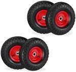 Relaxdays Sackkarrenrad 4er Set Gummi Stahl Schwarz Rot Luftbereift Kugelgelagert 26