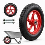 Relaxdays Sackkarrenrad 2er Set Vollgummi Stahl Schwarz Rot Pannensicher mit Achse