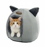 Relaxdays Katzenh&ouml;hle mit Katzenohren Polyester Grau Rutschhemmend 37 cm x 44...