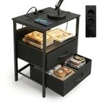 Relaxdays Beistelltisch MDF Eisen Vlies Schwarz LED USB-Anschluss Dimmbar 60 cm x 40