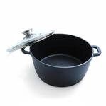 Relaxdays Schmortopf Aluminiumguss Schwarz Antihaftbeschichtet mit Glasdeckel &Oslash; 24