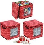 Relaxdays Weihnachtskugel Aufbewahrungsbox 3er Set Vlies Sichtfenster Tragegriffe