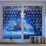 Mojawo Beleuchtete Weihnacht Lichterkette Fensterdeko Sternenvorhang 90 LED Warm