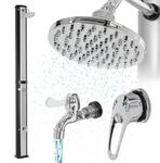 ECD Germany Solardusche 35L 217cm Eckig mit Fu&szlig;dusche Duschkopf Silber-Schwarz