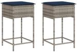 vidaXL Garten-Barhocker mit Kissen 2 Stk Grau Poly Rattan 368324