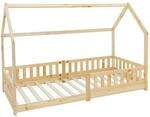 ML-Design Kinderbett 90x200cm mit Rausfallschutz Dach Lattenrost Natur