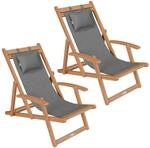 Juskys 2er Set Akazienholz Strandliege Tavira Dunkelgrau