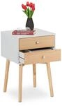 Relaxdays Nachttisch MDF Kiefernholz Wei&szlig; Natur 2 Schubladen 60 cm x 40 cm x 40 cm