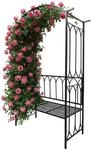 Relaxdays Rosenbogen Metall Schwarz mit Bank 210 cm x 134 cm x 48 cm