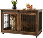 Relaxdays Hundek&auml;figm&ouml;bel Stahl Braun mit 2 T&uuml;ren und Rollen 64 cm x 100 cm...
