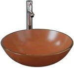 vidaXL Badezimmer Waschbecken mit Wasserhahn und Ablaufgarnitur Braun 3098458