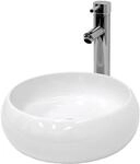 ECD Germany Waschbecken Waschtisch 400 x 350 mm Keramik Rund inkl Ablaufgarnitur