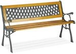 Relaxdays Gartenbank Gusseisen Holz PVC Natur Gr&uuml;n Stabil 73 cm x 125 cm x 52 cm