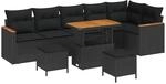 vidaXL Garten-Sofa-Set mit Kissen 9-Tlg Schwarz Poly Rattan 3363064