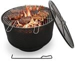 Relaxdays Feuerschale Stahl Schwarz mit Grillrost Funkenfang Hitzeschild 38 cm x &Oslash;
