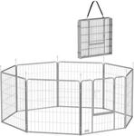 PawHut Pet Playpen Stahl Welpenlaufstall Silber 240L x 80B x 80H cm