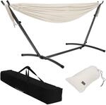 ML-Design Doppel H&auml;ngematte mit Stahlgestell Beige f&uuml;r 2 Personen Indoor...