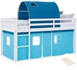 Homestyle4u Kinder Hochbett 90x200 mit Lattenrost Tunnel Vorhang Blau...