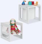 Relaxdays Sitzhocker Kinder 2er Set MDF Wei&szlig; Wendbar Mitwachsend 30 cm x 30 cm x 30