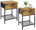 Relaxdays Nachttisch 2er Set Schublade Ablage MDF Stahl Industrial-Schwarz