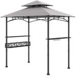 Costway Grillpavillon mit Doppeldach Seitenregalen Flaschen&ouml;ffner Grau