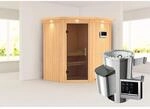 Karibu Sauna Thora mit Bio-Ofen externe Stg.Easy LED-Dachkranz Natur