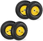 Relaxdays Sackkarrenrad 4er Set Gummi Stahl Schwarz Gelb Luftbereift Kugelgelagert 26