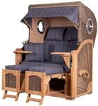 bene,iving Strandkorb Komplettset Ammersee Teak Bullauge PE Grau Modell 582