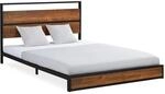 Homestyle4u Metallbett 140x200 cm Schwarz Doppelbett Holz Braun Futonbett