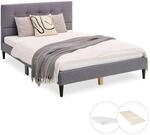 Homestyle4u Polsterbett mit Matratze 140x200 Lattenrost Doppelbett Grau 2279