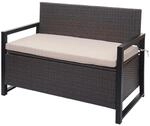 PROREGAL Poly-Rattan 2er Sitzbank HxBxT 87x117x57cm Gartenbank Truhenbank Grau Kissen